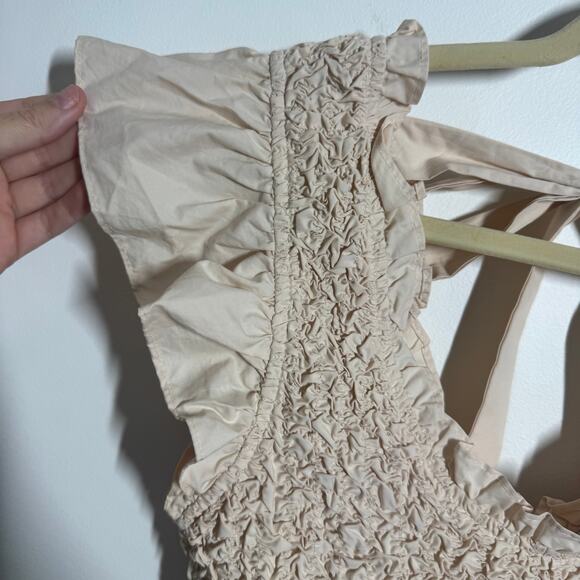 En Saison Dress Women M Cream Smocked Ruffled Mini Ruffle Tiered Cottage Cotton - Picture 7 of 10